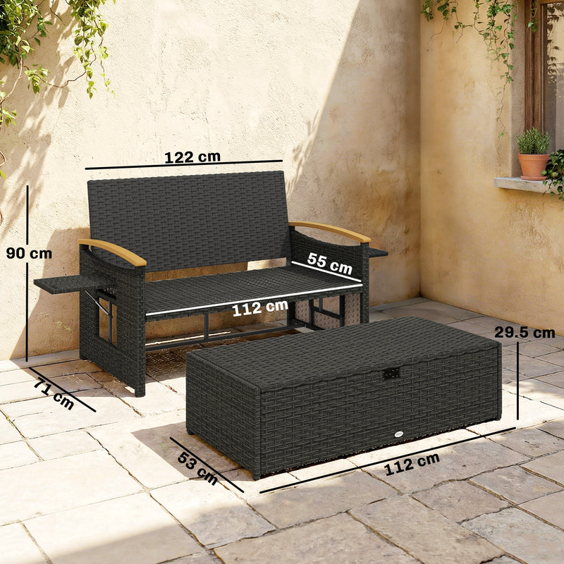 Rattan storage daybed, brown & blue – image 3