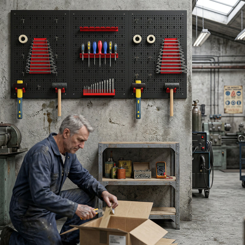 28-Piece Wall-Mounted Tool Pegboard Set with 3 Panels – Black/Red – image 8 of 9