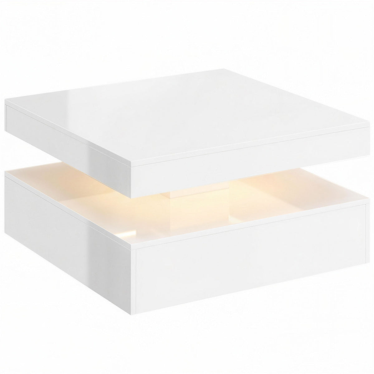 78 cm 2-Tier LED Coffee Table with RGB Lights – High Gloss White