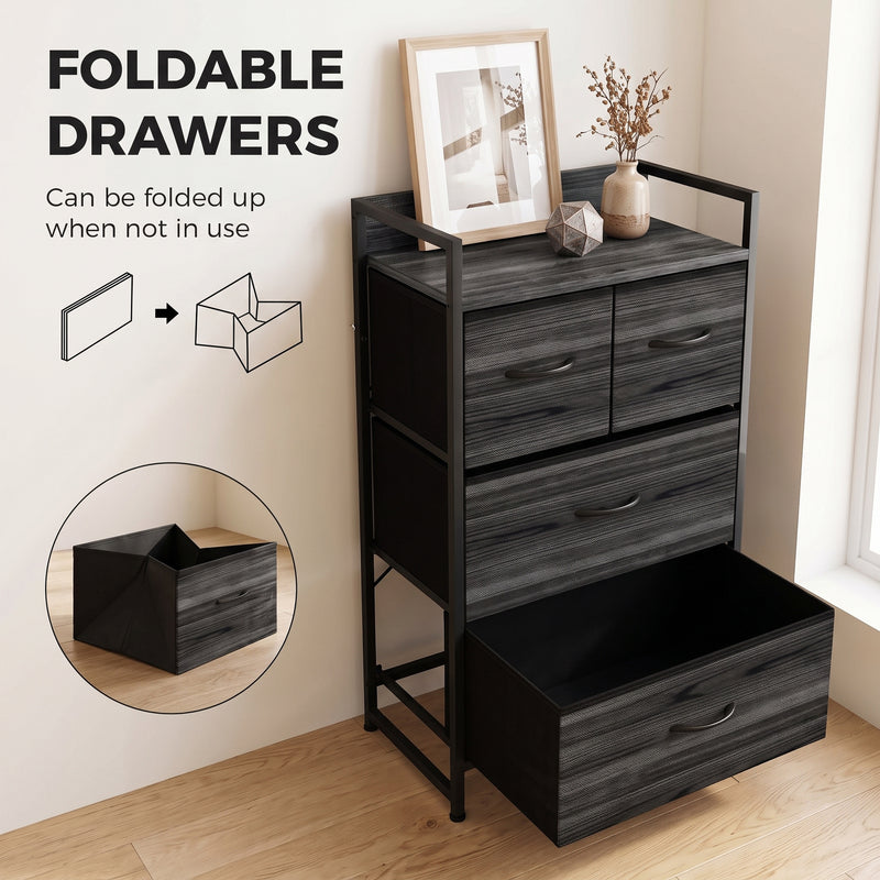 HOMCOM Rustic Chest of Four Fabric Drawers - Black Wood Effect – view 6