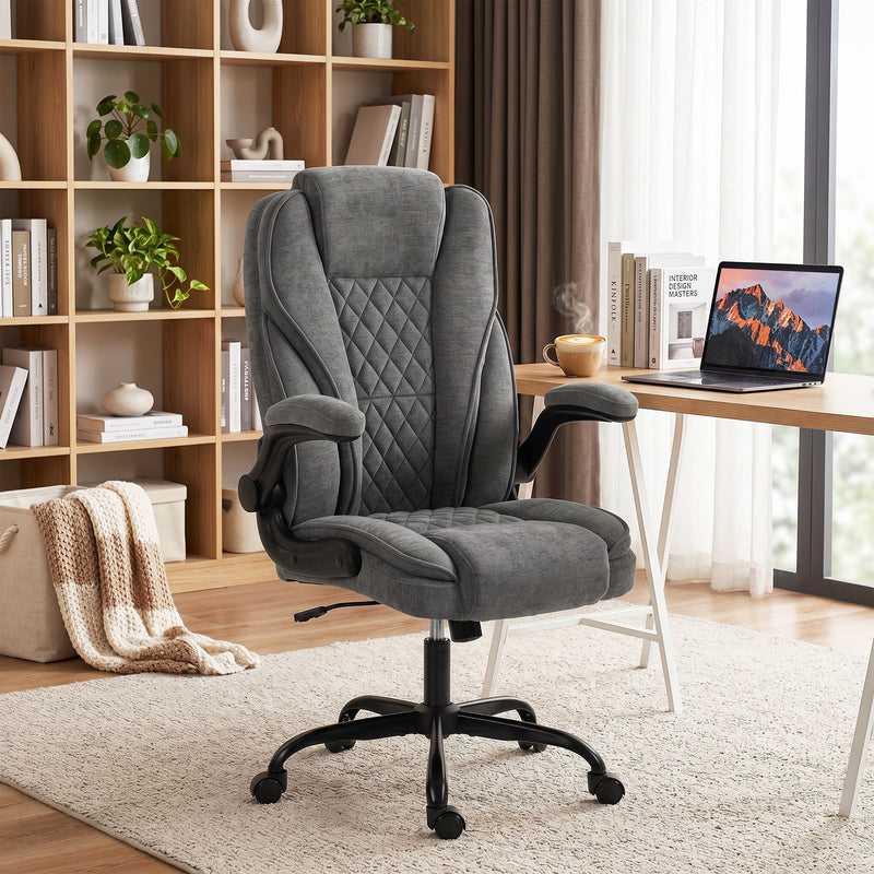 HOMCOM Office Chair, Ergonomic Desk Chair with Flip-up Armrest, Pocket Springs, Swivel Wheels, Adjustable Height, Grey – view 2