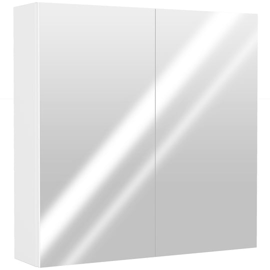 White 60 cm wall-mounted bathroom mirror cabinet with two mirrored doors