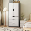 HOMCOM Modern Clothes Storage Cupboard Unit, 3 Drawer 2 Door Wardrobe with Hanging Rod, Grey – view 8