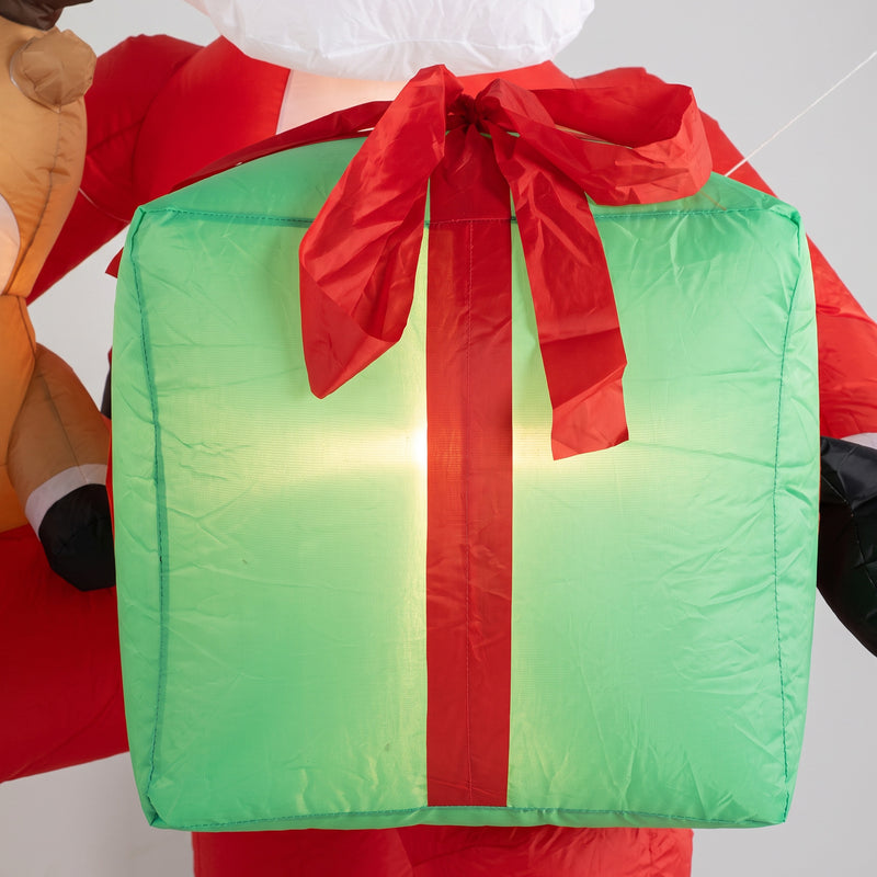 Close-up view of the 9.3ft hanging Santa and reindeer Christmas inflatable