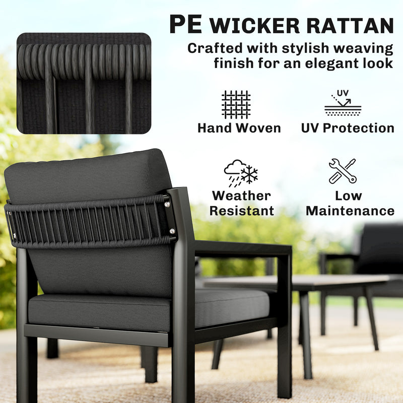 Outsunny 4 Seater Rattan Garden Furniture Set with 2 Armchairs, Loveseat, Coffee Table, Garden Sofa Set with Cushions – view 5