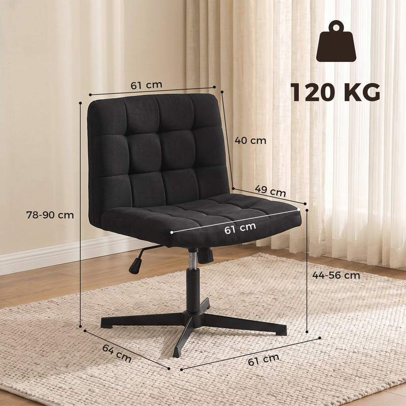 HOMCOM Armless Office Chair, Cross Legged Linen Computer Desk Vanity Chair with Wide Seat, Rocking Function, Black – view 3