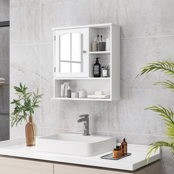 White wall mirror cabinet with open shelves – image 2