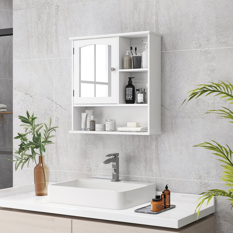 White wall mirror cabinet with open shelves – image 2