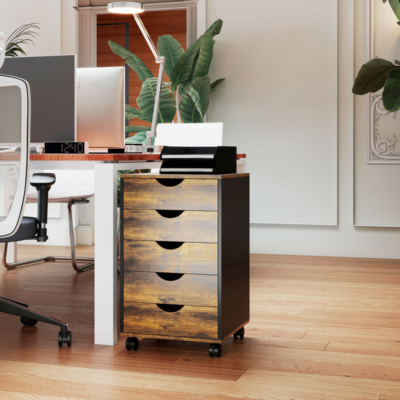 HOMCOM Five-Drawer Filing Cabinet - Rustic Brown – view 8