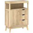 Natural wood-effect small sideboard with fluted panels, three drawers and open shelf