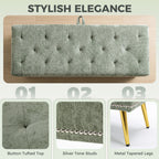 Storage Ottoman, Chenille Upholstered Ottoman Storage Box with Padded Seat, Metal Legs, 114 x 41 x 45 cm, Light Green