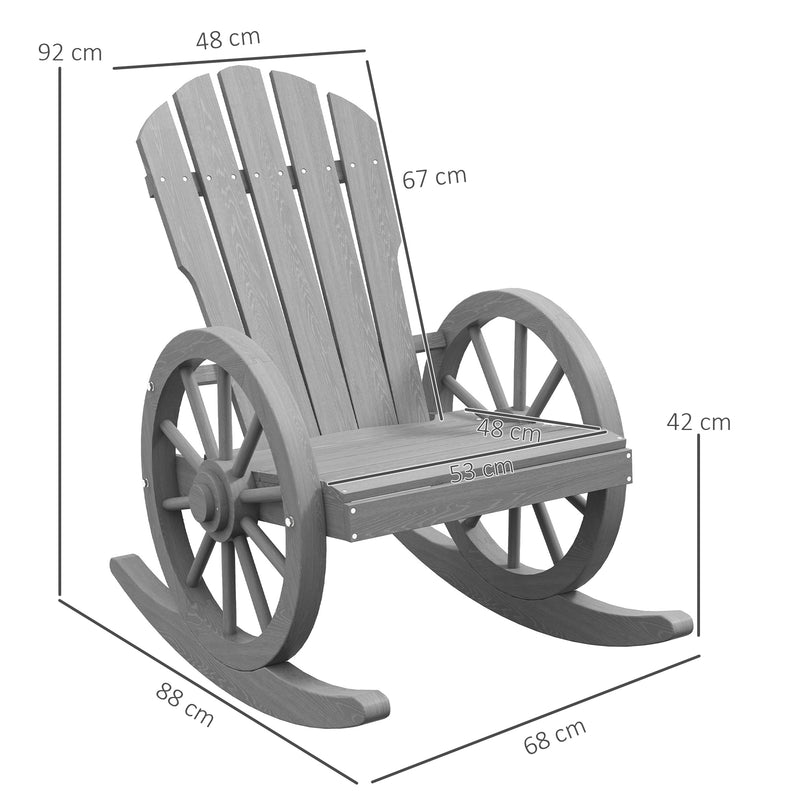 Outsunny Wooden Adirondack Rocking Chair Reclining Armchair Garden Furniture Patio Porch Rocker - Grey – view 3
