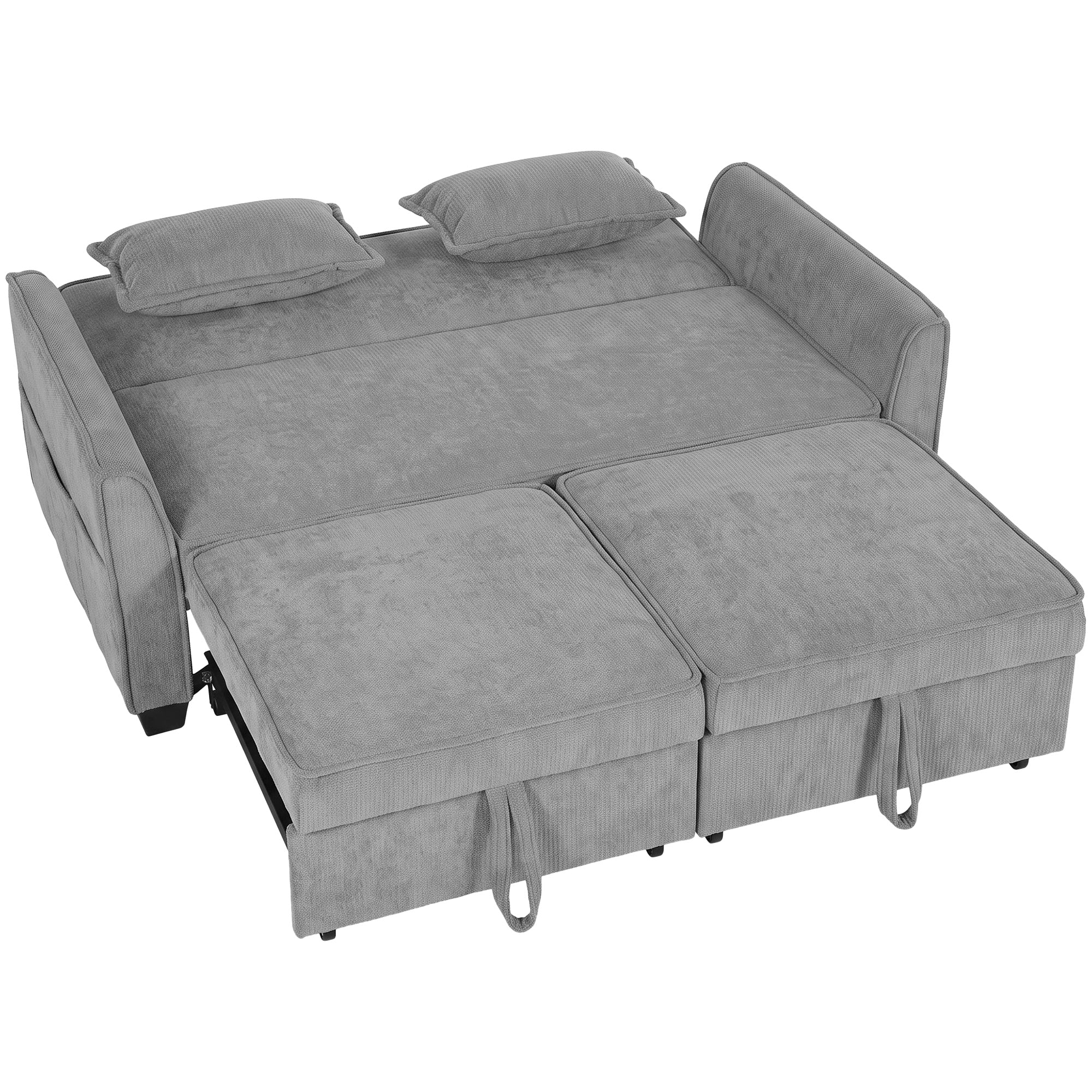 2 Seater Sofa Bed, 4-in-1 L-Shaped Convertible Pull-Out Sleeper Sofa with Adjustable Backrest and Side Pockets, Grey