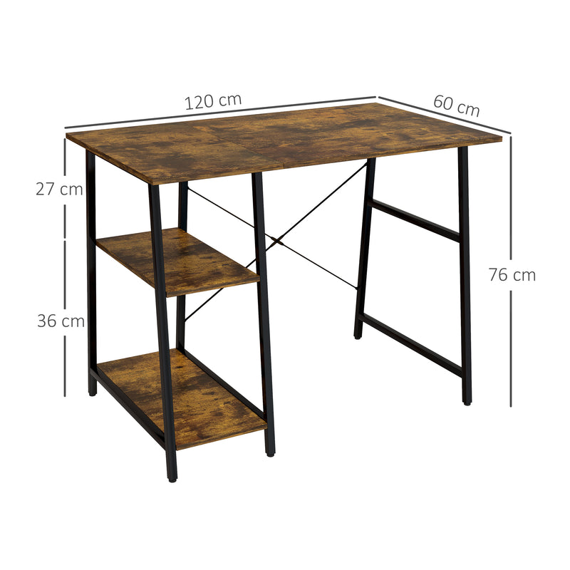 HOMCOM Industrial-Style Work Desk, with Shelves - Brown/Black – view 3