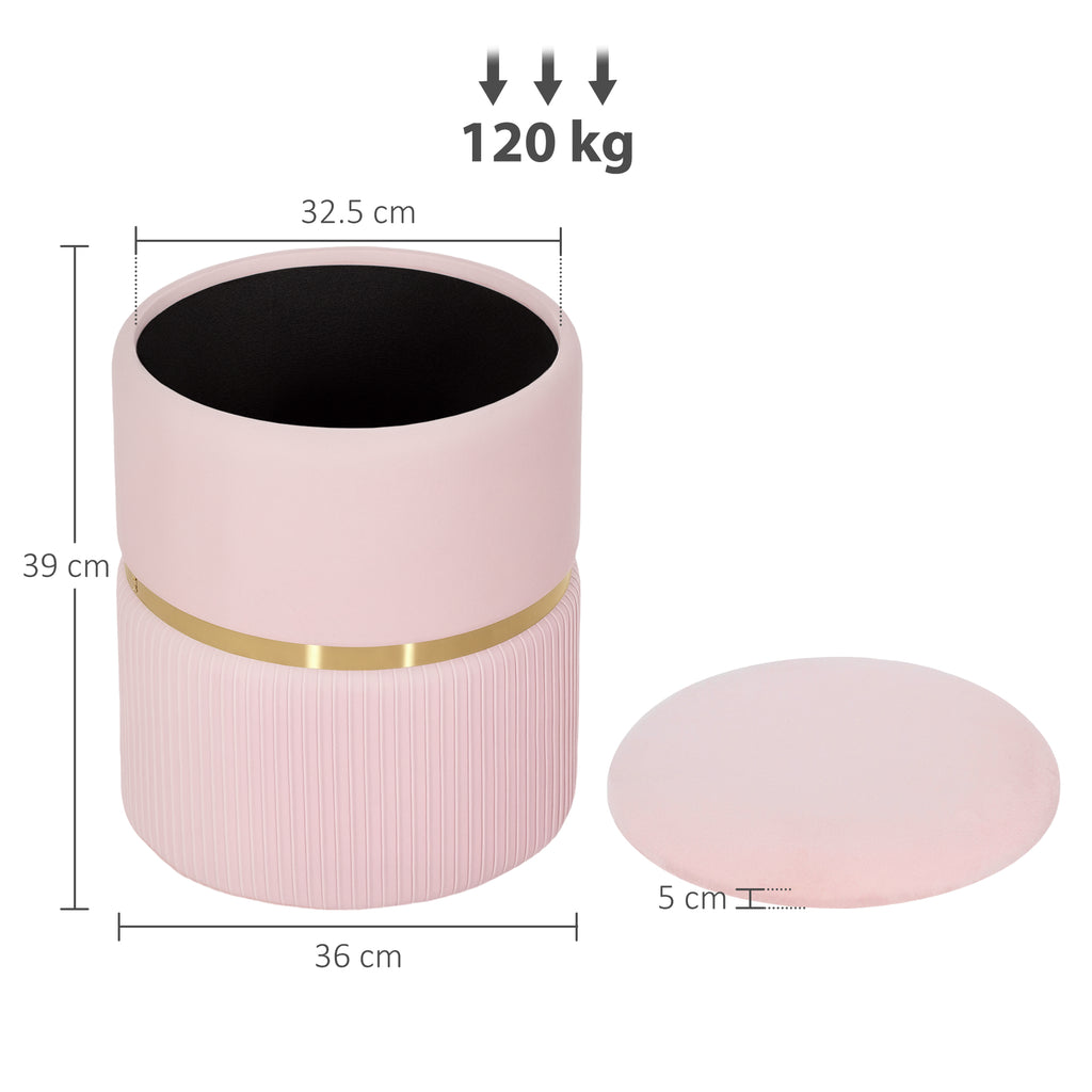 Velvet-Feel Storage Ottoman - Pink