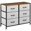 Grey industrial fabric chest of drawers with six drawers, steel frame and wood-effect top