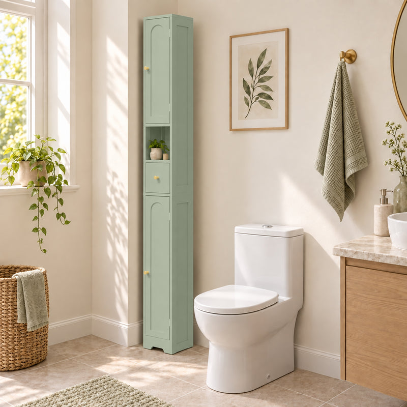 HOMCOM 185 cm Tall Bathroom Cabinet with Arched Doors - Light Green – view 9