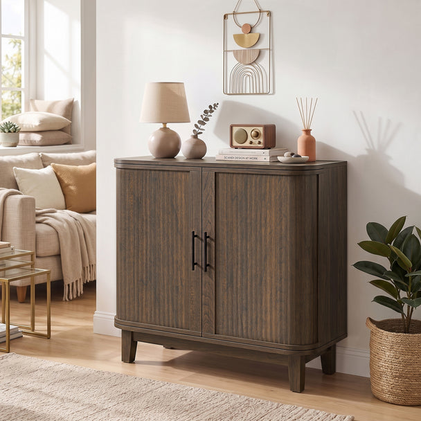 HOMCOM Sideboard Buffet Cabinet, Storage Cabinet with 2 Curved Doors, Adjustable Shelf and Legs for Dining Room, Dark – view 2