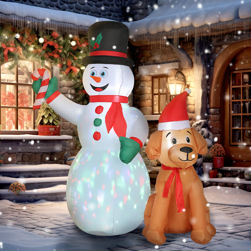 Close-up view of the 6ft snowman and dog Christmas inflatable