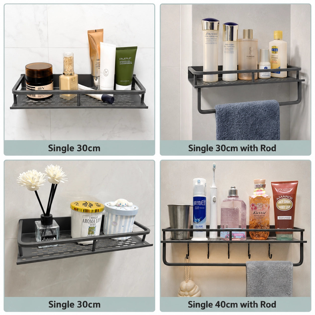 Wall-Mounted Kitchen Rack | Aluminium Storage Shelf with Hooks