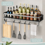 Wall-Mounted Kitchen Rack | Aluminium Storage Shelf with Hooks