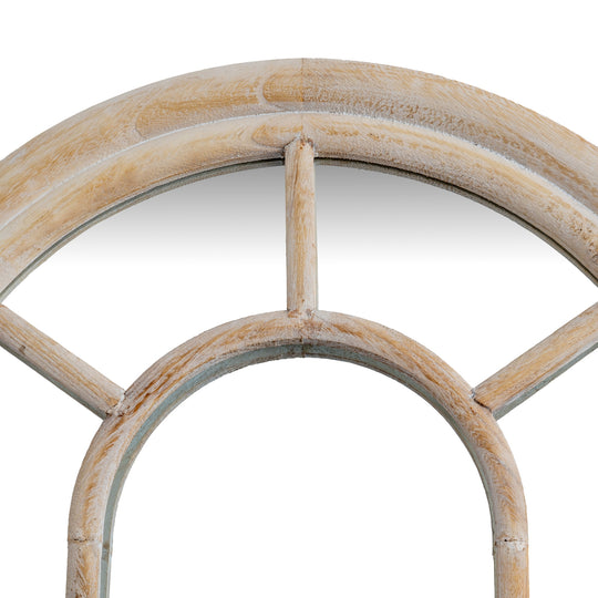 Washed Wood Tall Arched Window Mirror – 170cm, close-up of the arched top and glazing bars