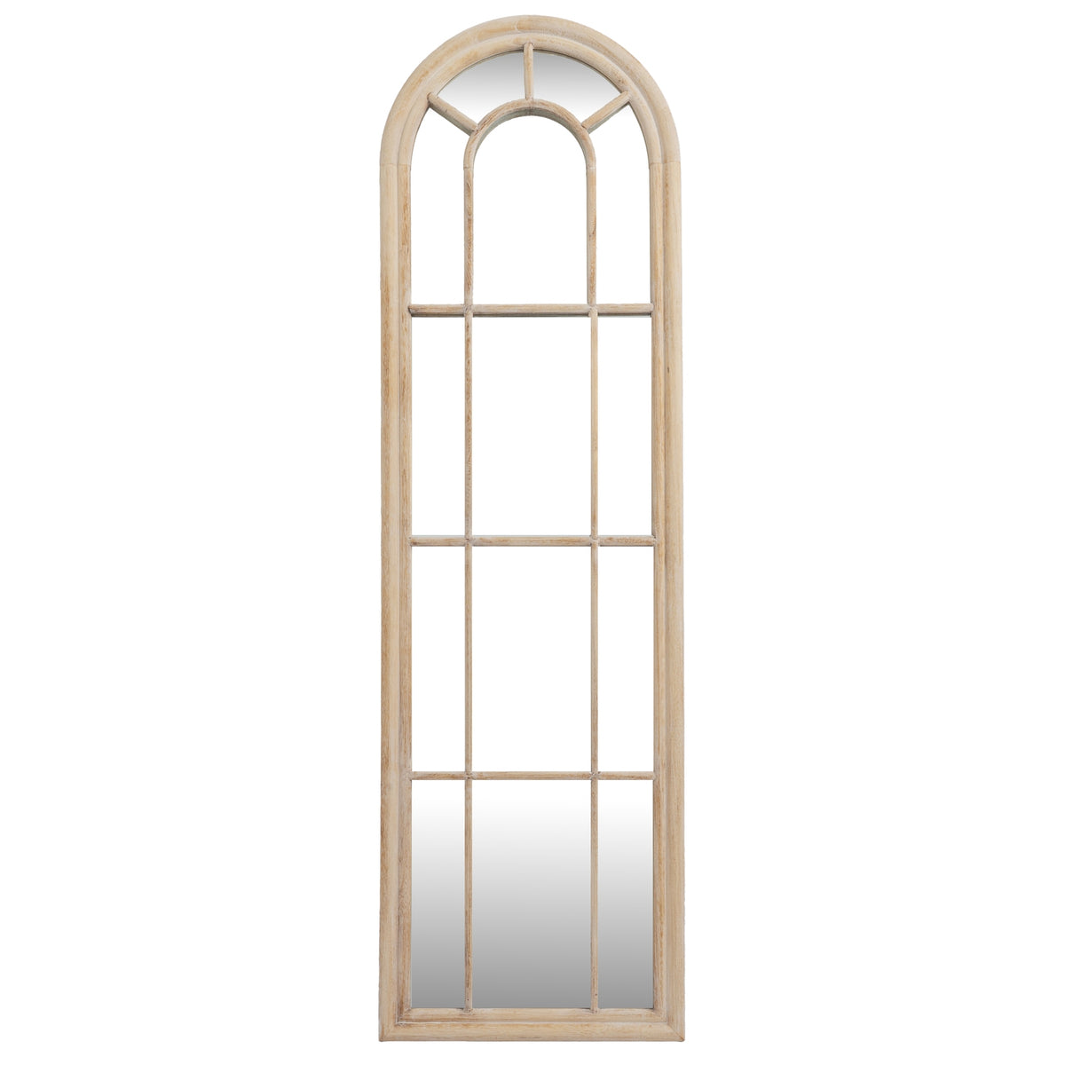 Washed Wood Tall Arched Window Mirror – 170cm, tall arched window mirror with washed wood frame