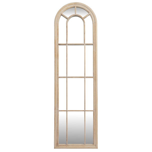 Washed Wood Tall Arched Window Mirror – 170cm, tall arched window mirror with washed wood frame