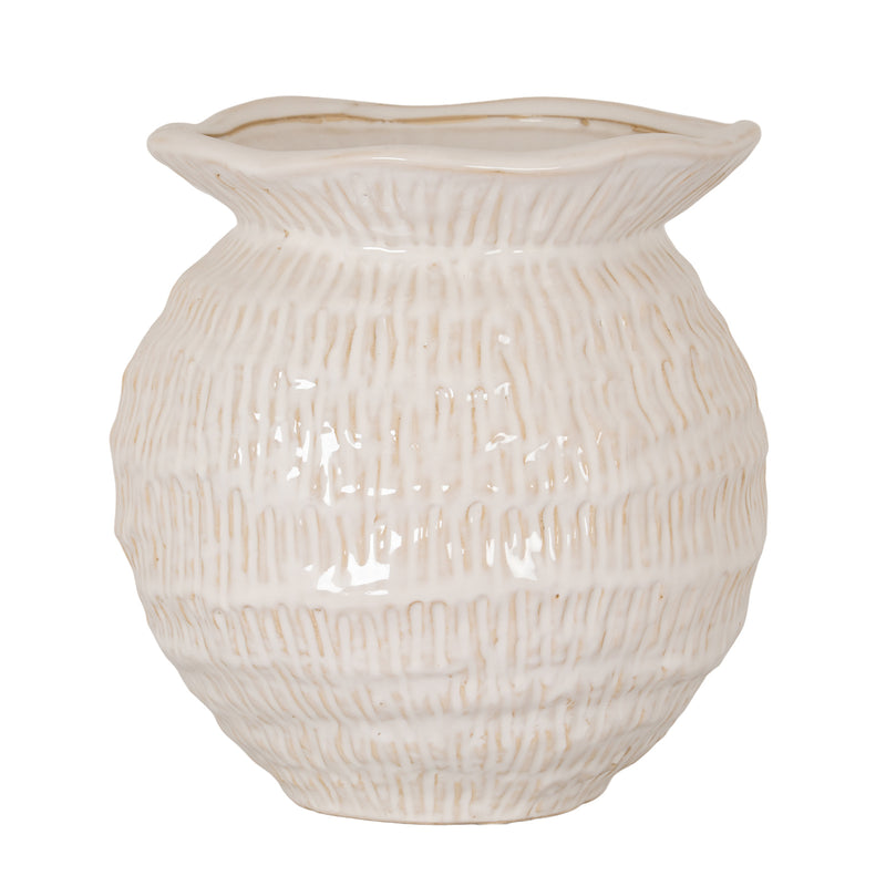 Wavy rim medium round cream vase, front view