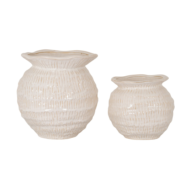 Wavy rim medium vase next to the small size, sold separately