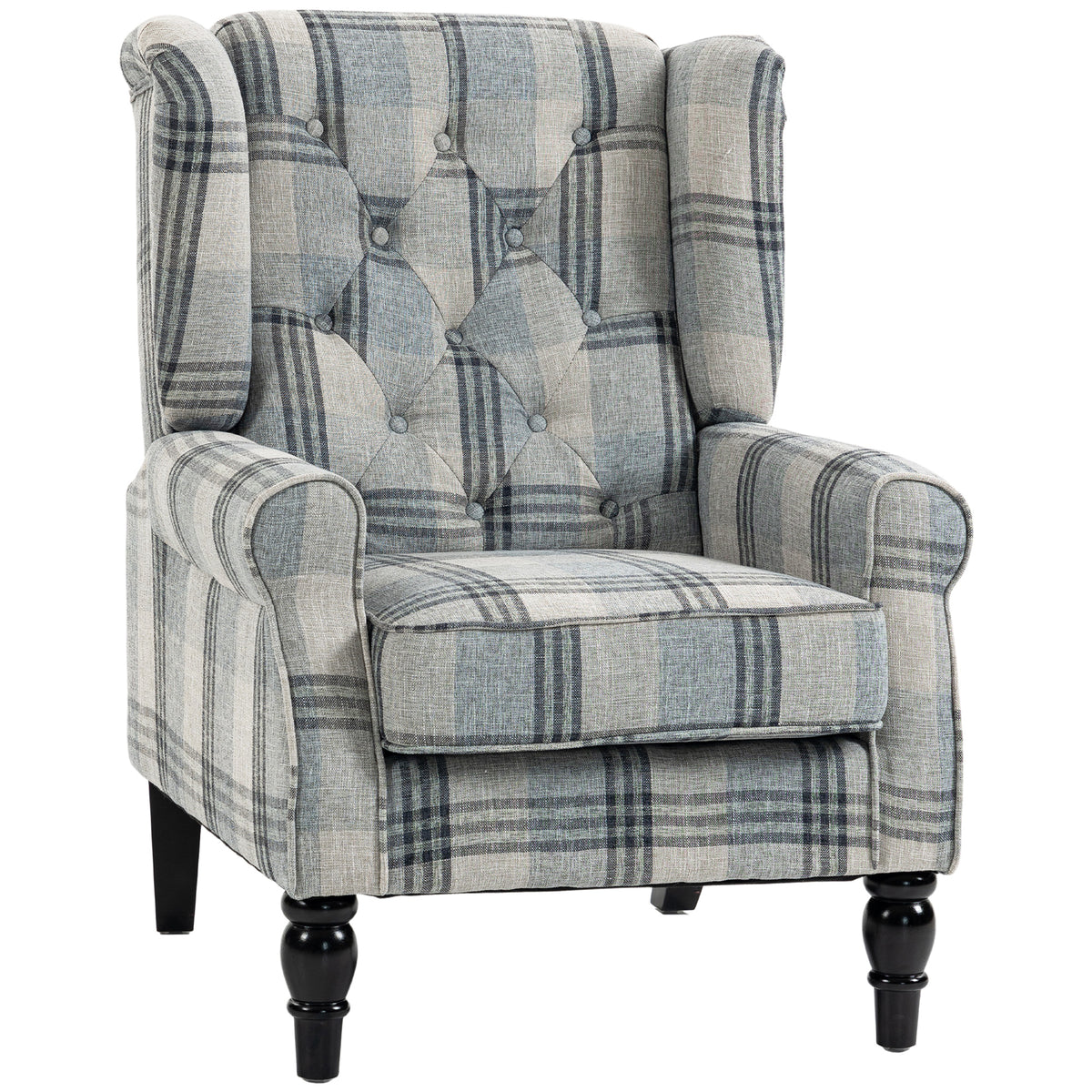 Plaid Wingback Accent Chair with Pocket Springs – Multicolour