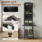 Vinyl Record Player Stand Record Storage with Player Stand Oxford Fabric Pockets Bottom Shelf, Black