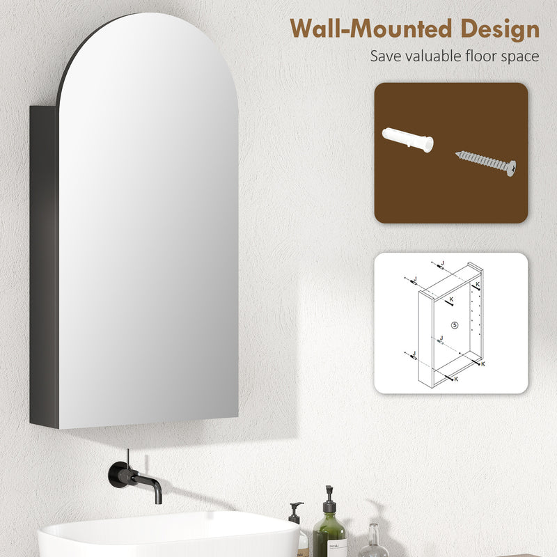 Arched mirror cabinet with glass shelves in black – image 6