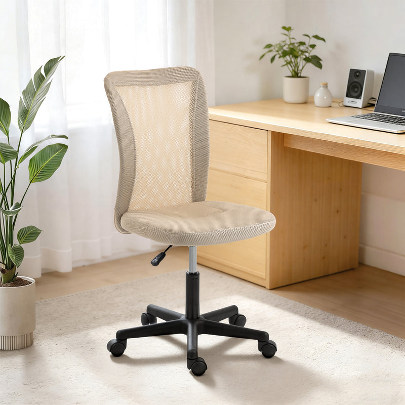 Vinsetto Computer Desk Chair, Mesh Office Chair with Adjustable Height and Swivel Wheels, Armless Study Chair, Beige – view 8