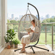 Outsunny Hanging Egg Chair, Indoor Outdoor Rattan Hammock Swing Chair with Stand, Safety Strap, Foldable Basket, Light – view 9
