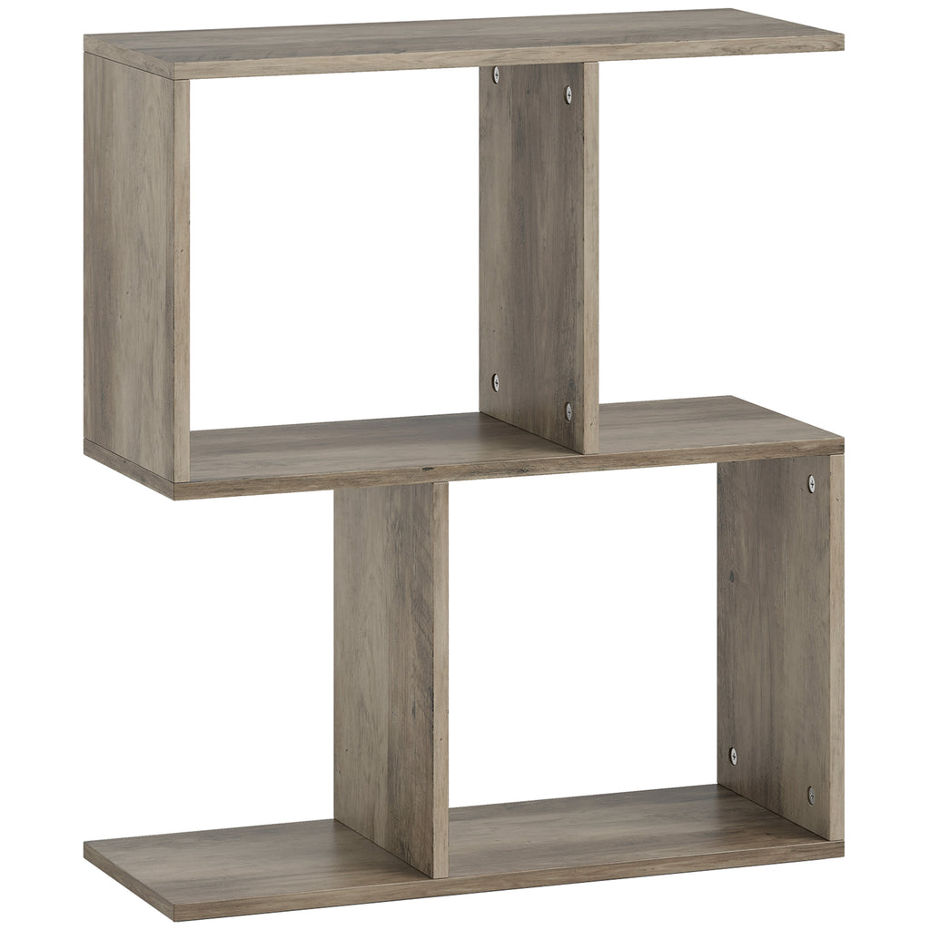 Side Table, Narrow End Table with Storage Shelves, S-Shaped, 3-Tier, 50W x 19.5D x 58H cm, Grey