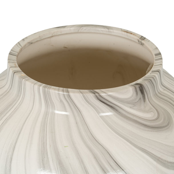 Looking into the marble effect planter's wide opening