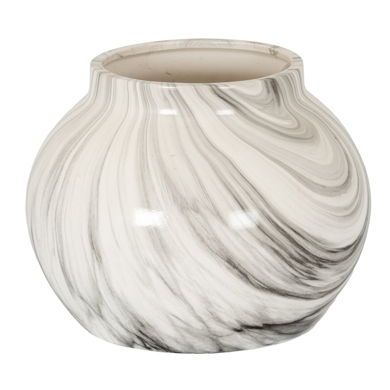 White and grey marble effect ceramic planter
