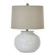 White Beaded Ceramic Table Lamp with Linen Shade – 56cm, additional product view 2