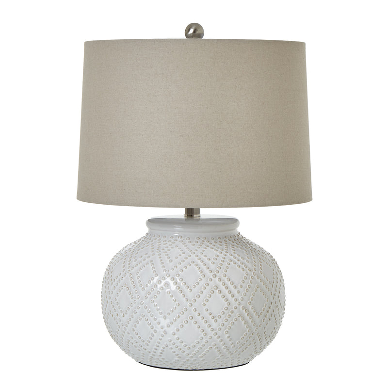 White Beaded Ceramic Table Lamp with Linen Shade – 56cm, additional product view 2