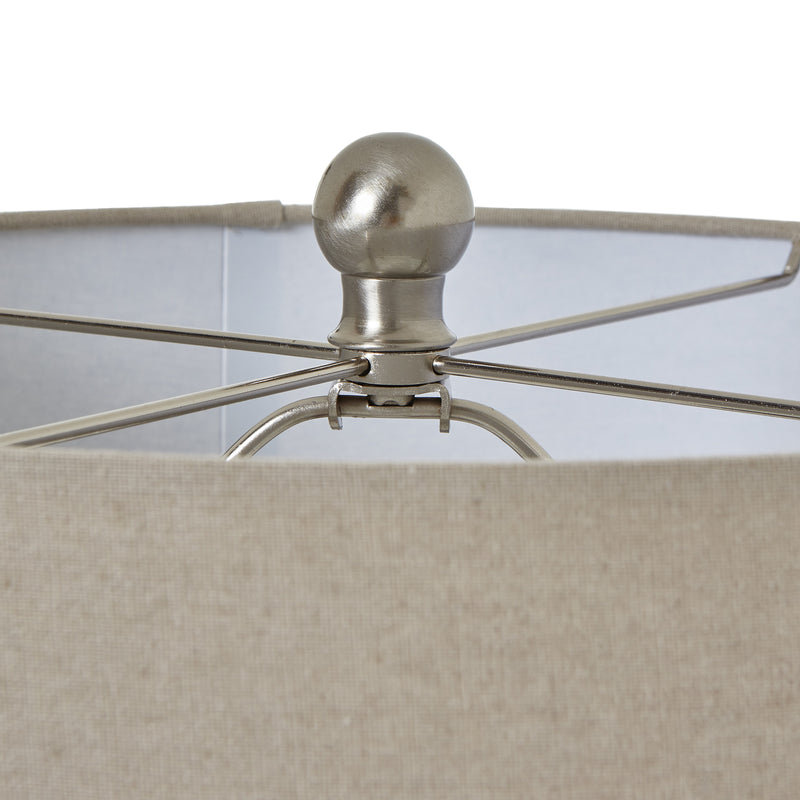 White Beaded Ceramic Table Lamp with Linen Shade – 56cm, additional product view 4