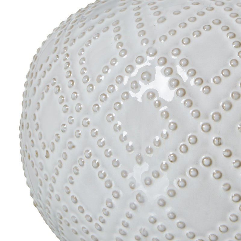 White Beaded Ceramic Table Lamp with Linen Shade – 56cm, additional product view 5