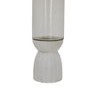White Fluted Hurricane Candle Holder with Glass – 32.5cm, close-up of the glass on the carved white base