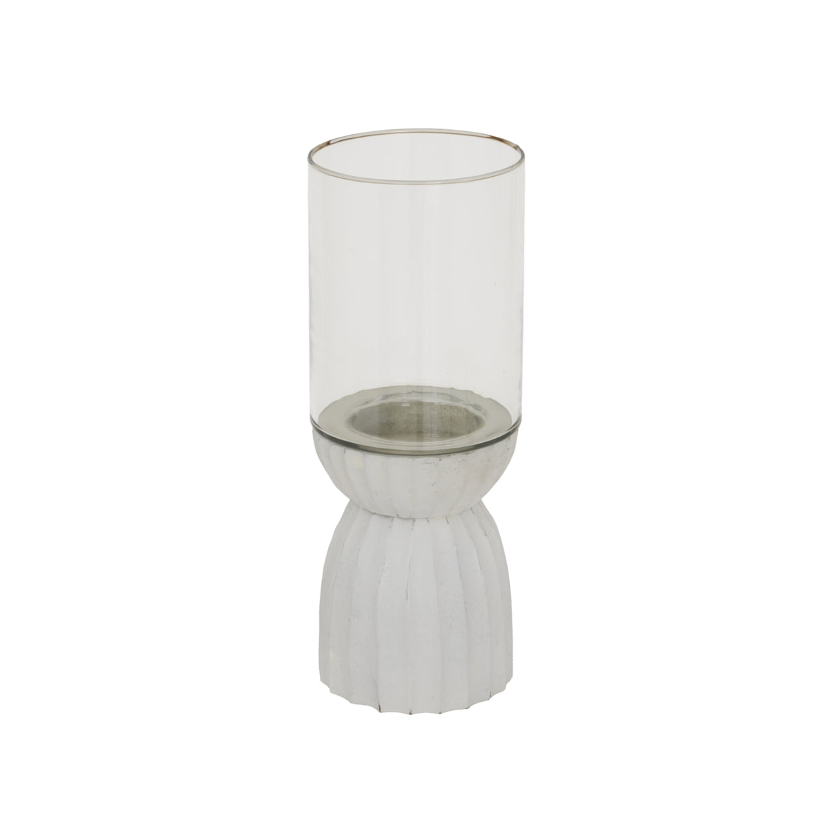 White Fluted Hurricane Candle Holder with Glass – 32.5cm, white fluted hurricane candle holder with glass