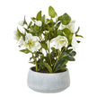 White Hellebore Artificial Plant in Grey Pot – 42cm, white artificial hellebore in a grey pot