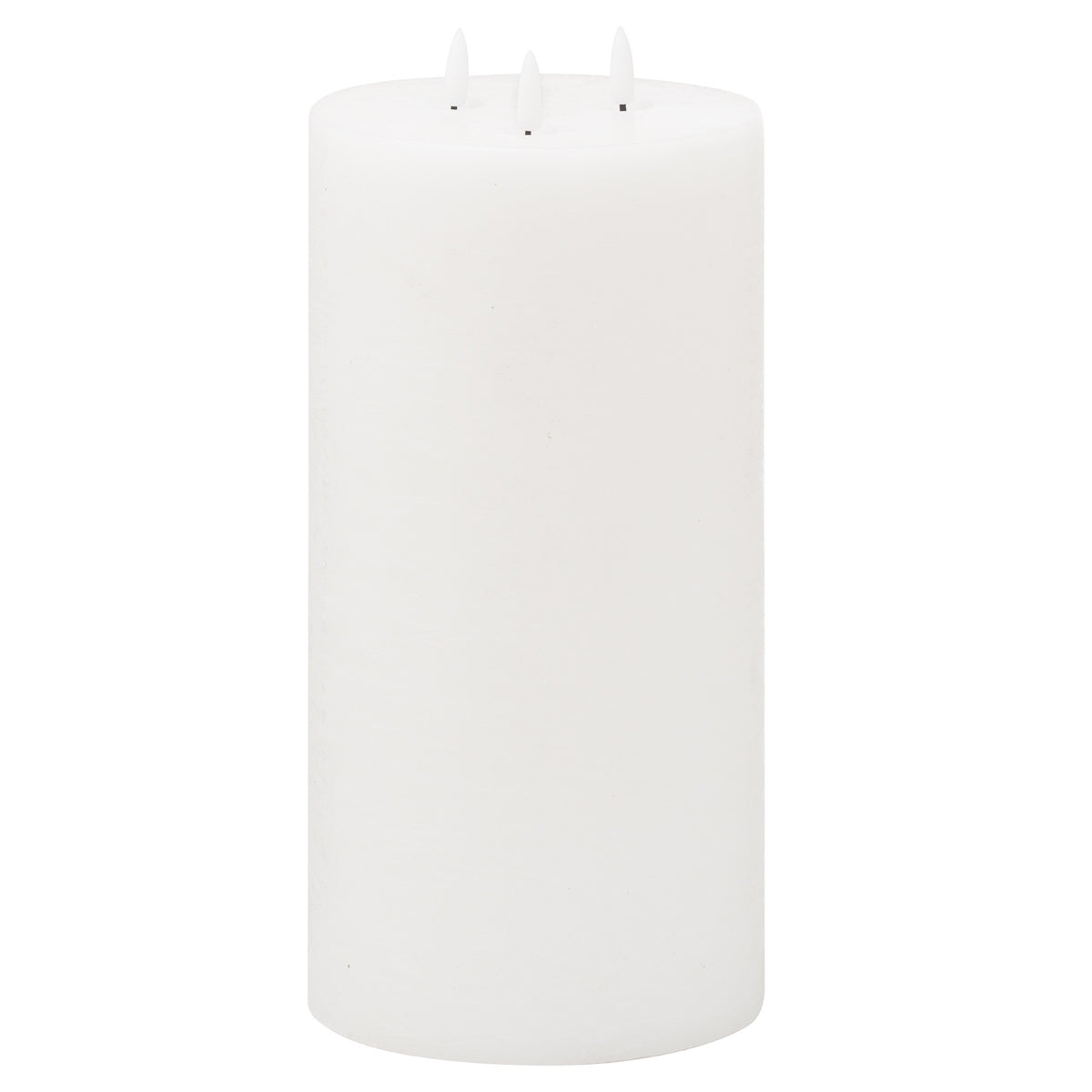 White wax three-flame LED pillar candle, front view
