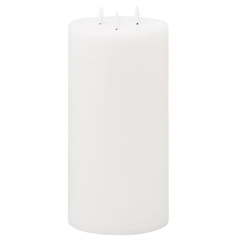 White wax three-flame LED pillar candle, front view