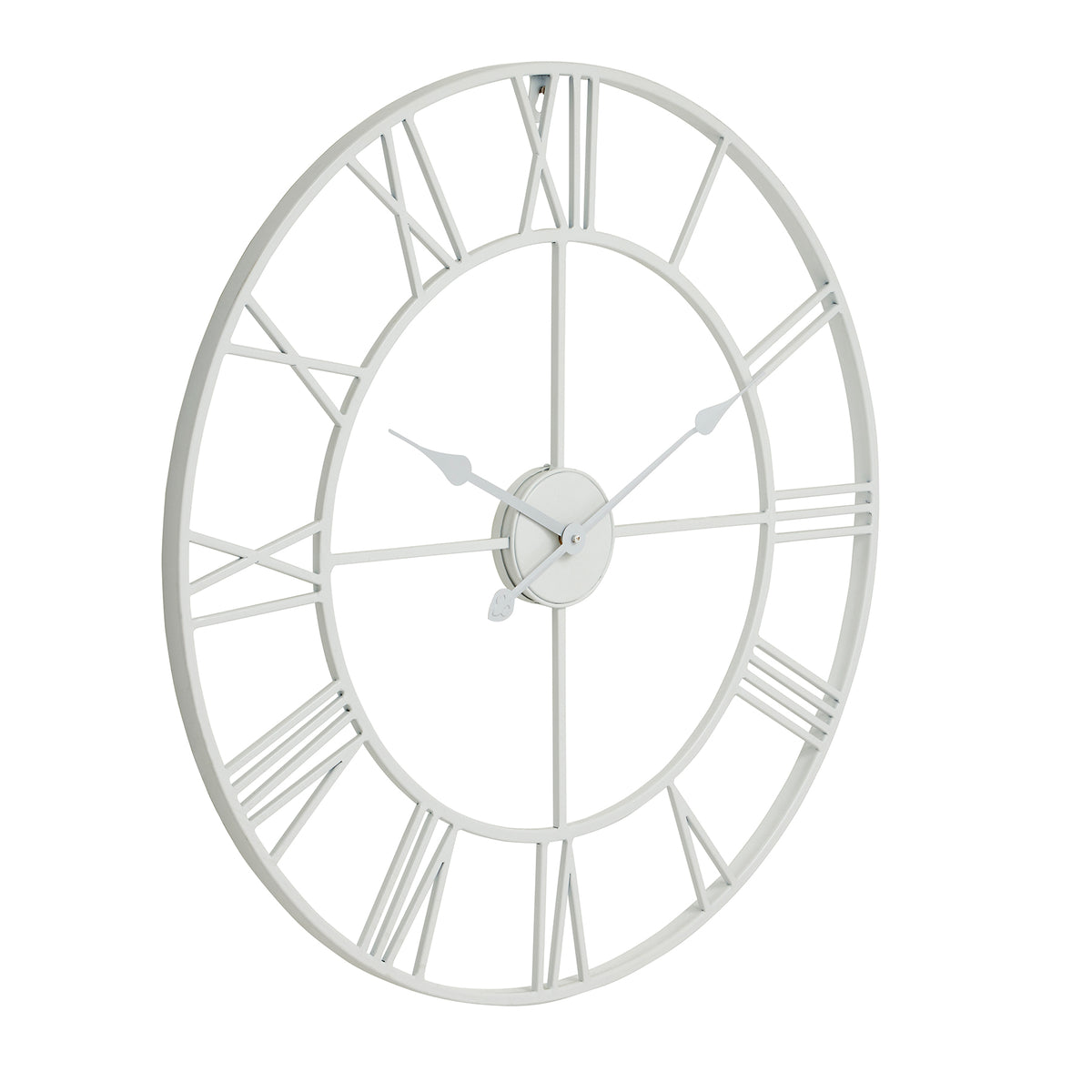 White skeleton wall clock, front view