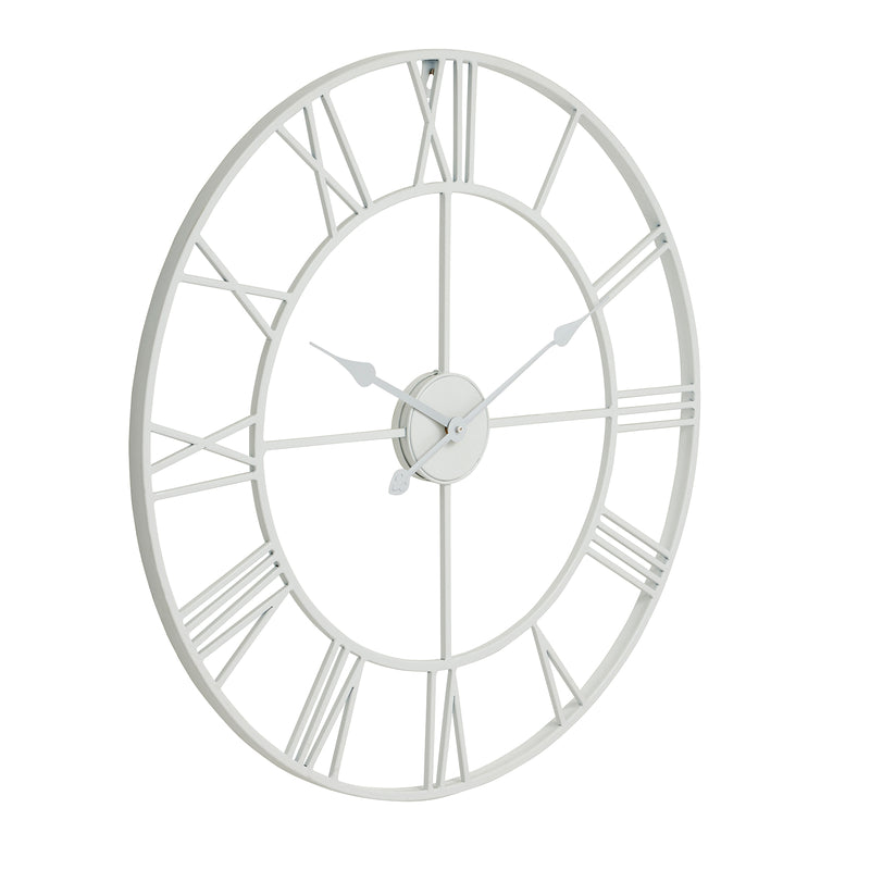 White skeleton wall clock, front view