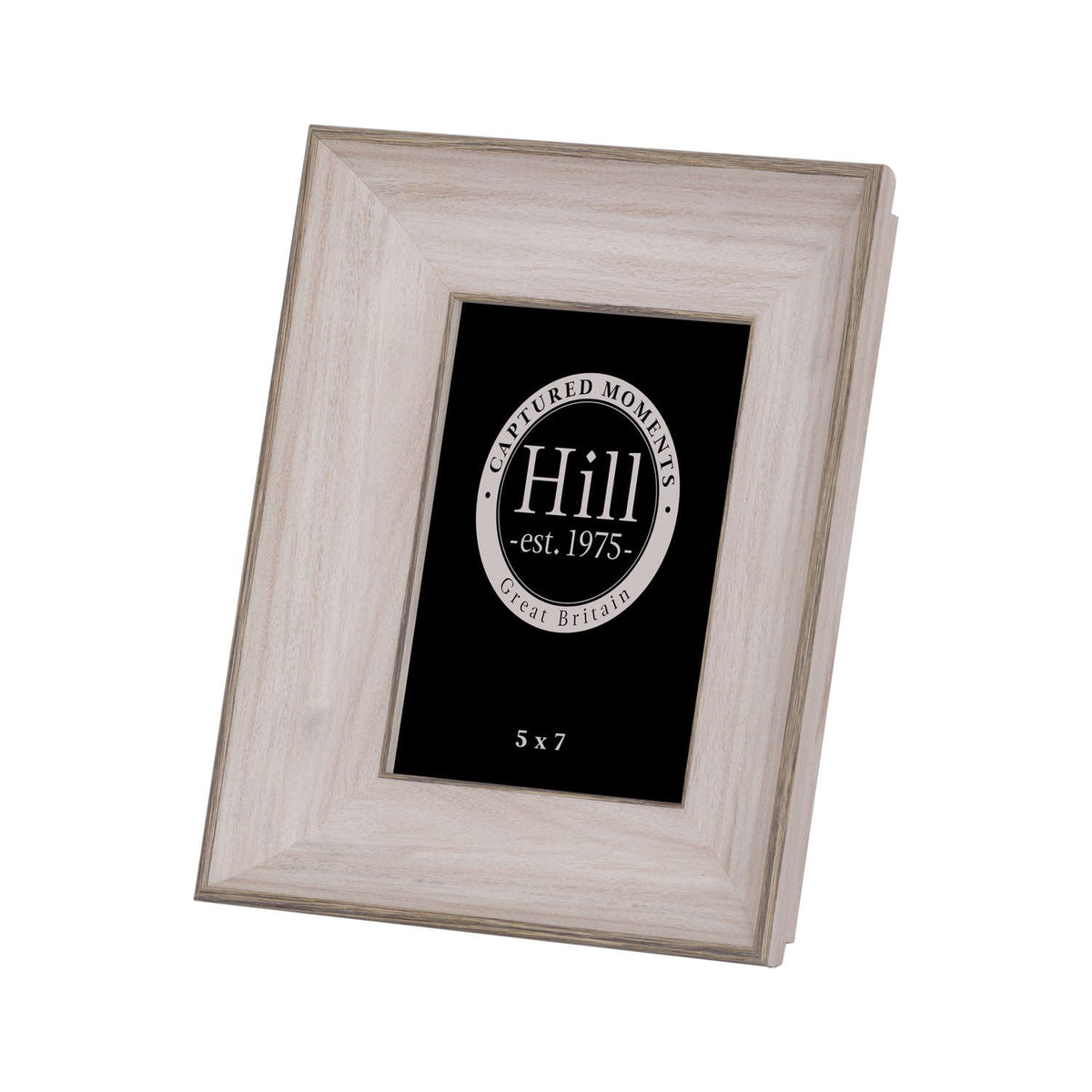 White washed wood 5x7 photo frame, front view